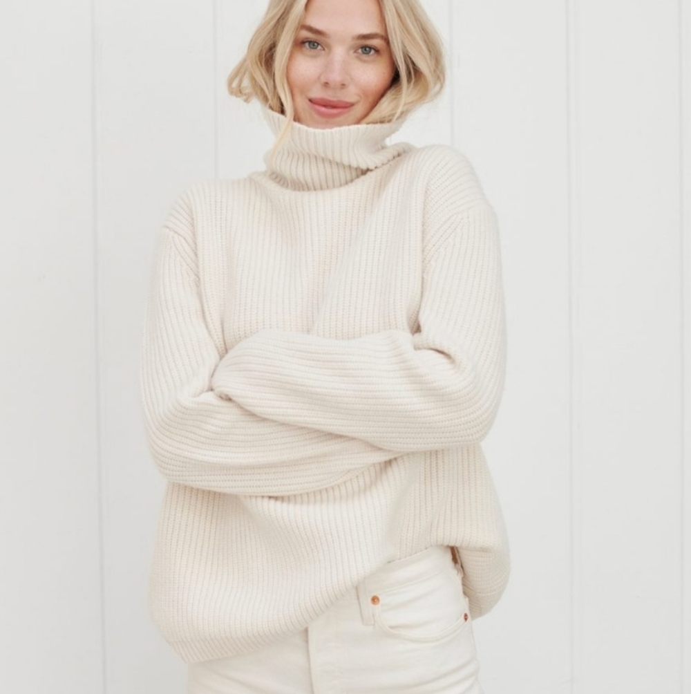 Jenni Kayne Ribbed Cashmere Turtleneck Sweater In Ivory